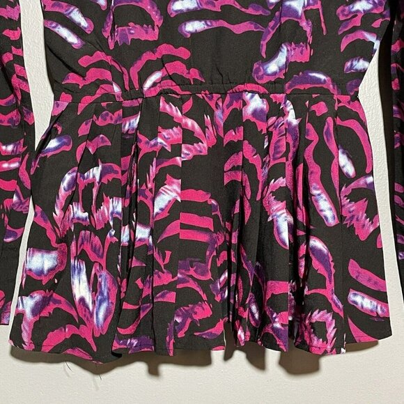 Kardashian Blouse Women Size XS Vneck Peplum Colorful Ruffle Pleat Funky Party - Picture 6 of 12